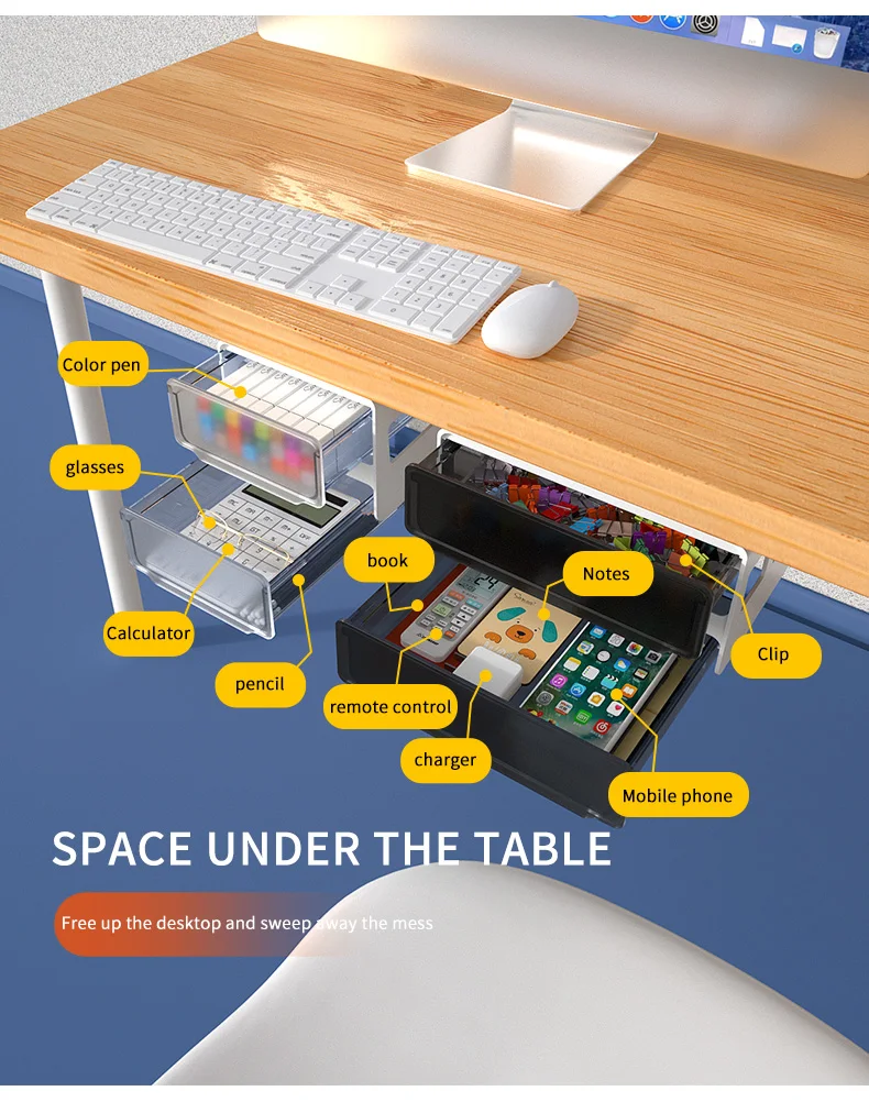Samanl Double Layer Under Desk Drawer Slideout,Under Mount Desk Drawer
