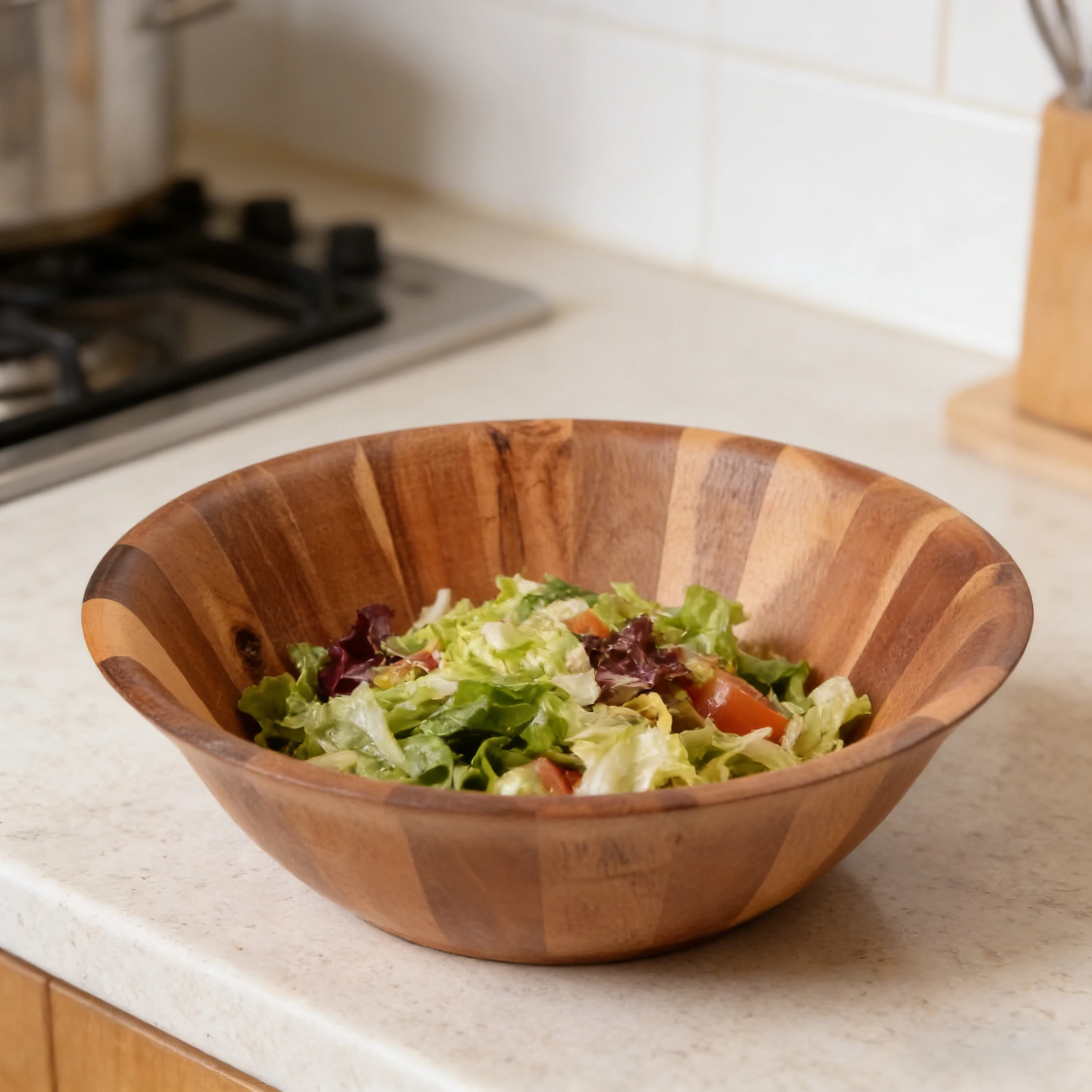Large Acacia Wood Salad Bowl Serving Bowl for Fruits or Salads 12