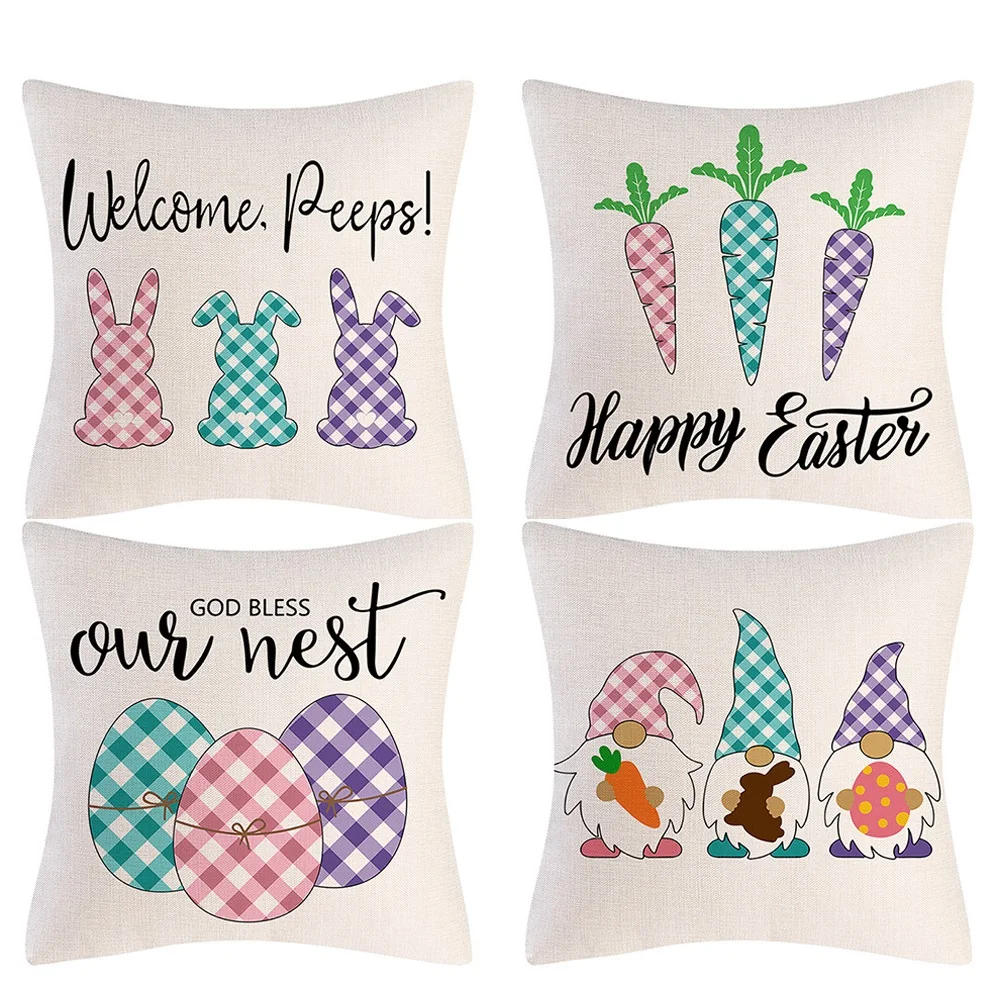 Easter Throw Pillow Covers Cartoon Happy Bunny Egg Hunt Easter Pillow