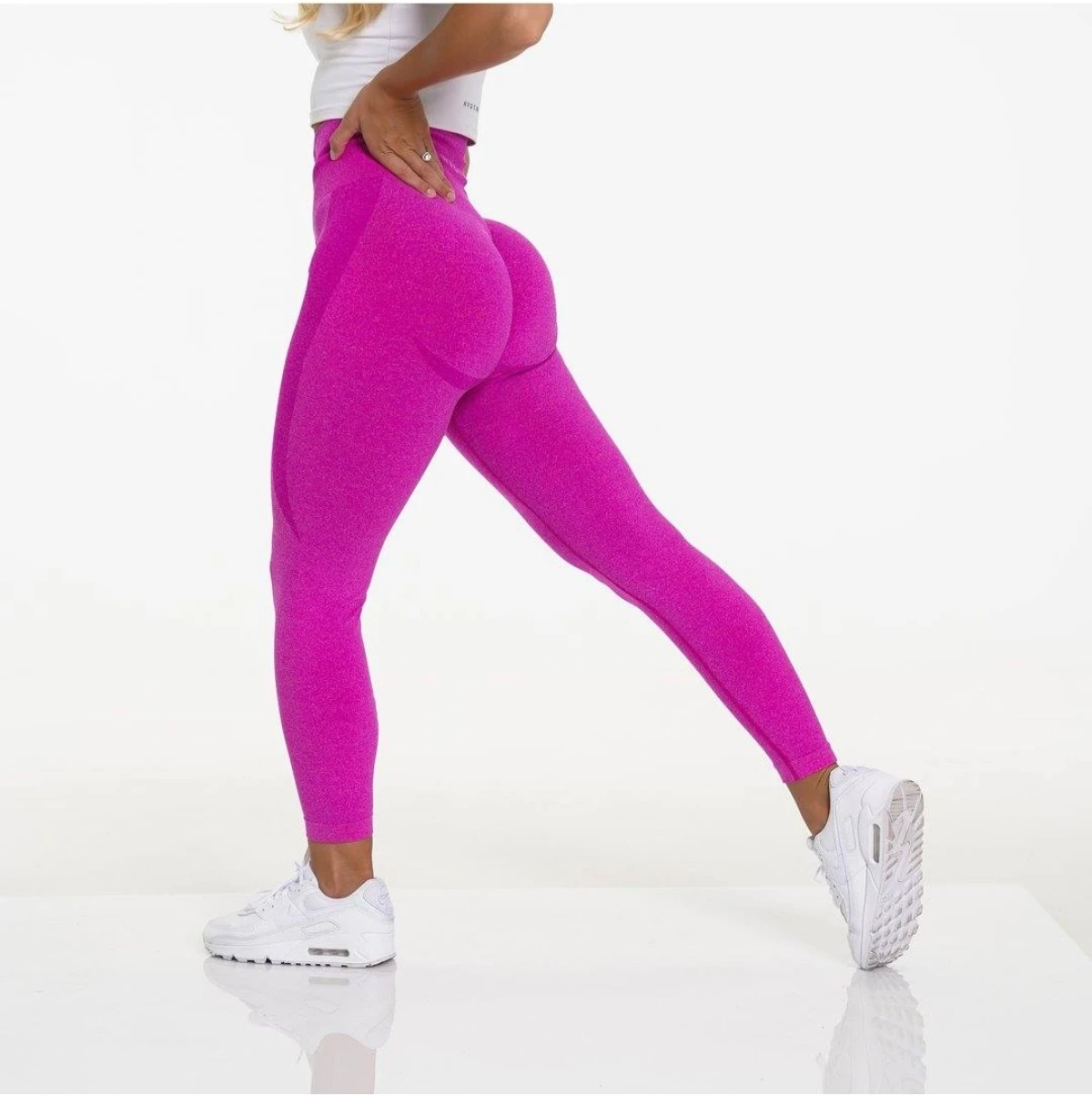 nvgtn suporte fornecedor desenvolver nova chegada barriga controle ioga  calças lilás contorno sem costura leggings
