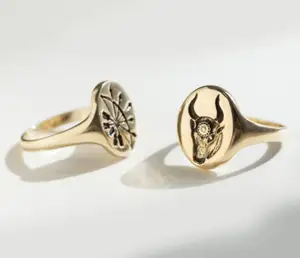 Eco Brass Letter Initial Jewelry Customize Stainless Steel Signet Fashion Custom Ring PVD Gold Plated Jewelry Custom