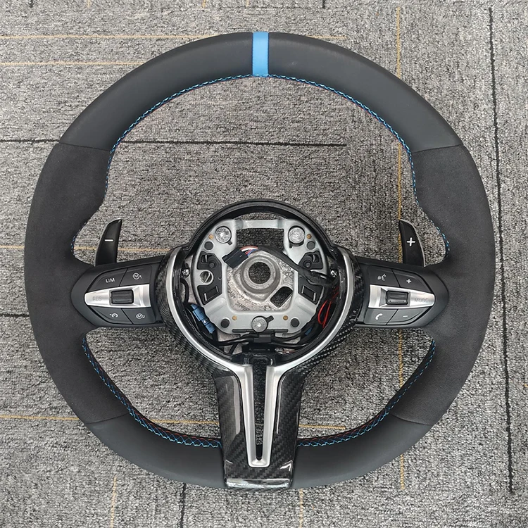 Volante de fibra de carbono con fondo plano y dos caras de ante para BMW Serie E E87 E81 E82 E90 E91 E92 E84 E89 E70 E71 (en stock)_voghion.com