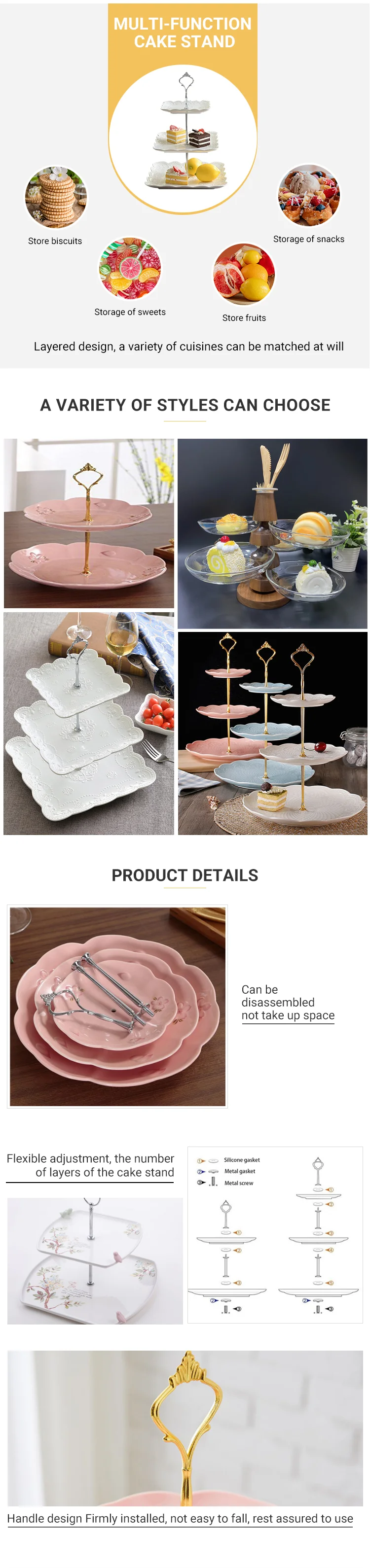 Practical 3 Tier Cake Cupcake Plate Stand Handle Hardware Fitting Holder JH 