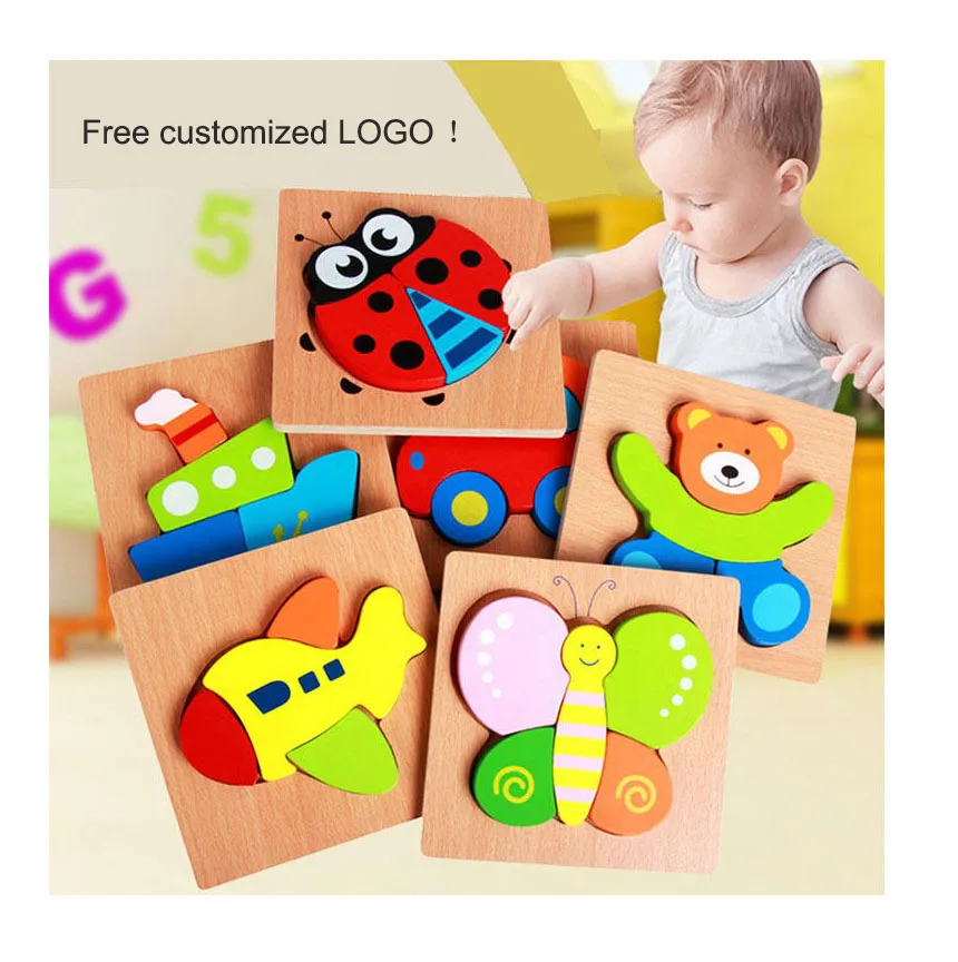 Puzzle 3D en bois personnalisé gratuit pour enfants, jouets pour enfants, véhicule Animal de dessin animé, Puzzle en bois pour tout-petits