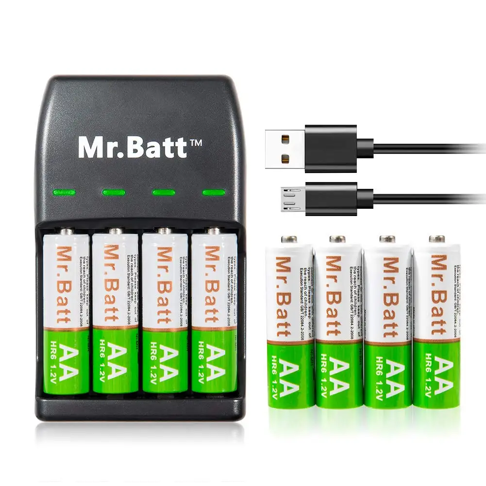 Mr.Batt NiMH AA Rechargeable Batteries 1600mAh and Rehcargeable Battery Charger 4 Pack 