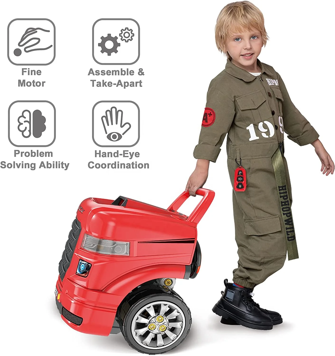 Set di Riparazione Meccanica per Bambini, Grande Camion Giocattolo con Motore Smontabile, Stazione di Servizio Auto e Officina per Giochi di Ruolo