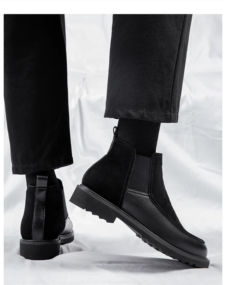 Men's Winter Leather English Style Chelsea Men's Boots Plus Pile High ...