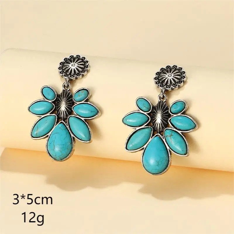 Retro Western Boho Style 3*5cm Flower Pendant Teardrop Turquoise