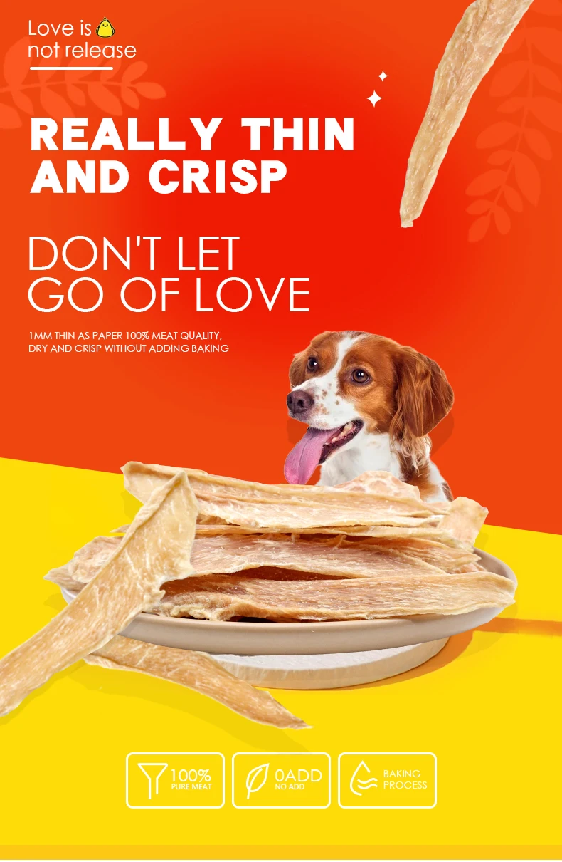Oem Pet Snack Supplier Chicken Flavor Thin Slice Crispy Dog Snack Pet