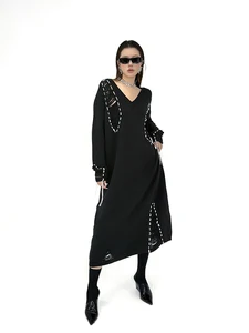 Bettergirl 2026 Ramadan niche design V-neck tassel ripped knit dress