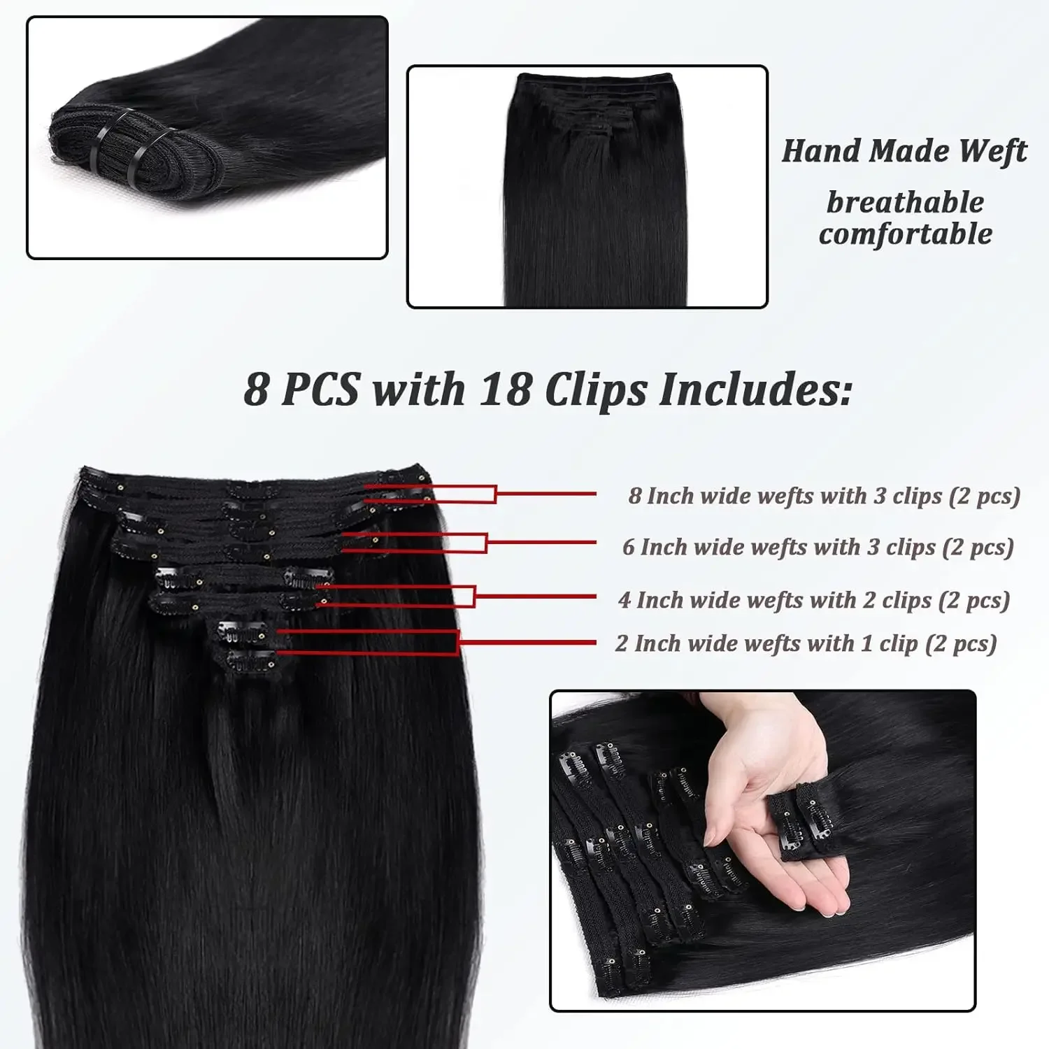 Extensões de cabelo humano liso remy brasileiro com clipe_voghion.com