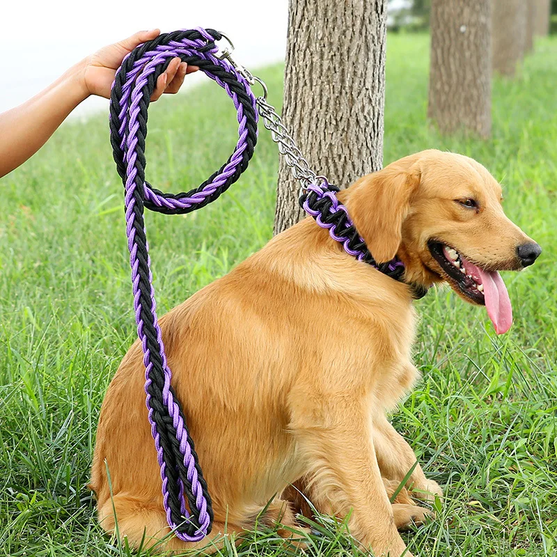 Woven Dog Collars Leashes Outdoor Thick Nylon Braided Climbing Luxury