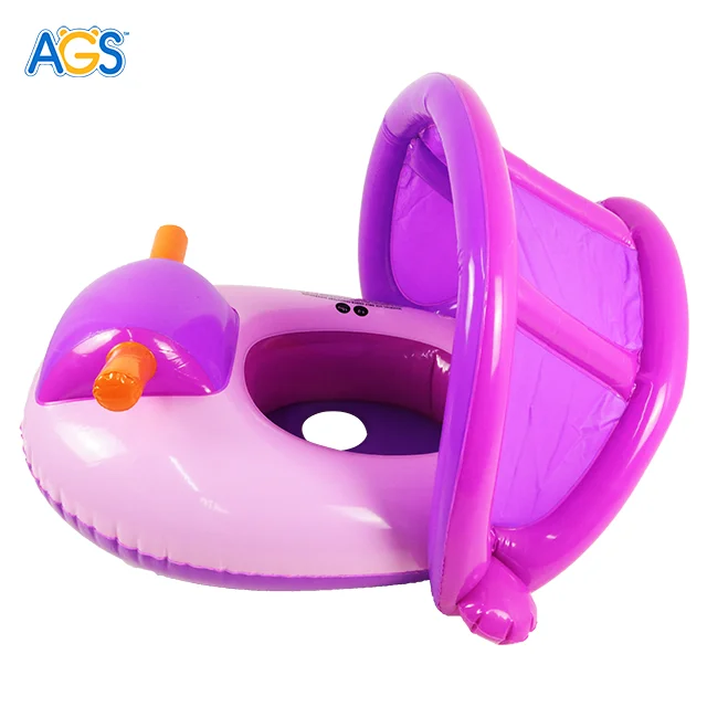 Inflatable Pool Float with Canopy, Car Shaped Babies Swim Float Boat with Sunshade Safty Seat for Toddler Infant Swim Ring Pool