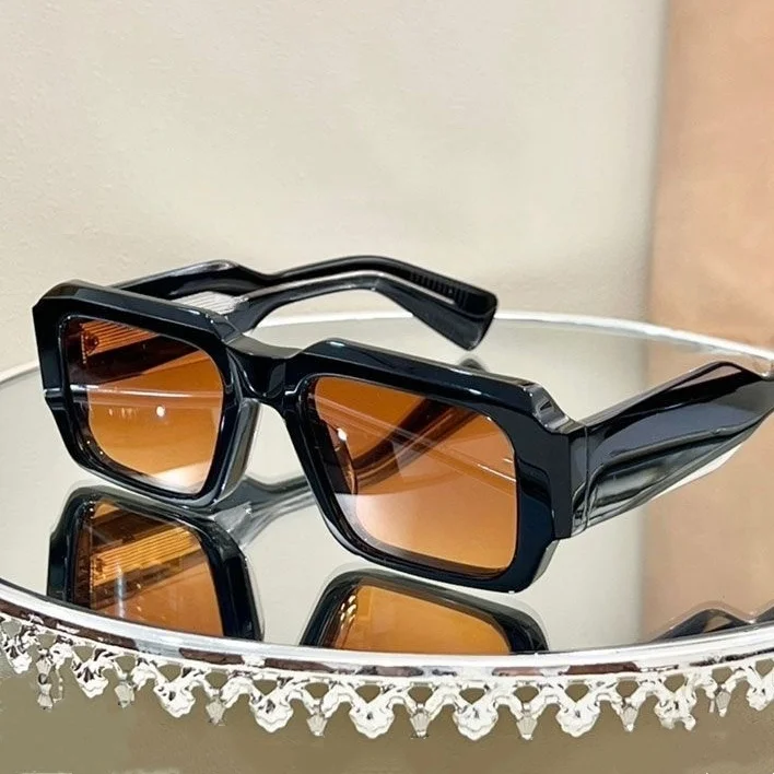 High Quality LBA Classic Retro Sunglasses Thick Acetate Custom Logo Polarized Tac Lens Rectangle Sun Glasses Gray White Yellow