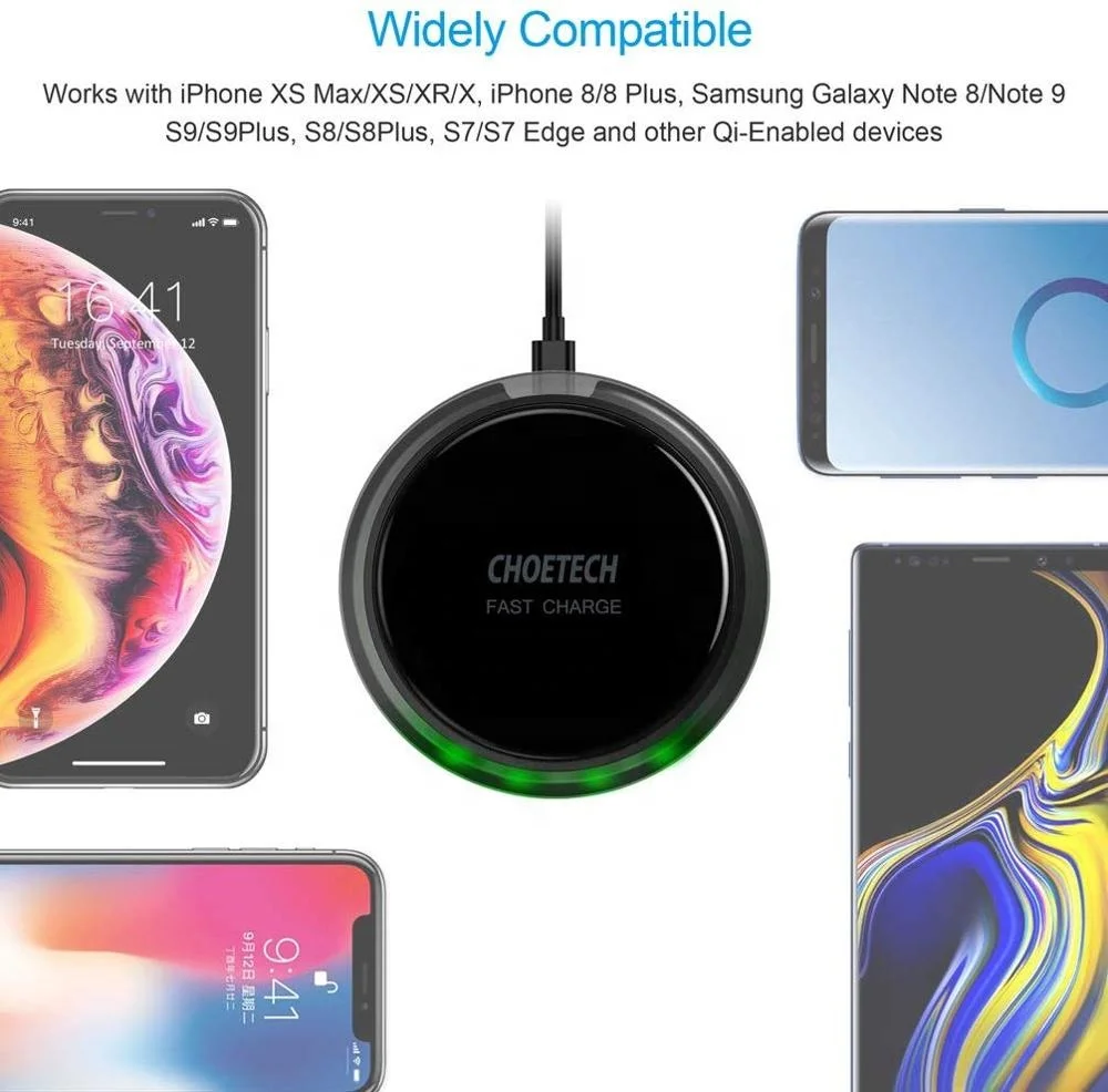 Прямая поставка CHOETECH лучшее качество быстрое Micro USB 5 Вт 7,5 Вт 10 Вт 15 Вт Qi универсальное беспроводное мобильное зарядное устройство