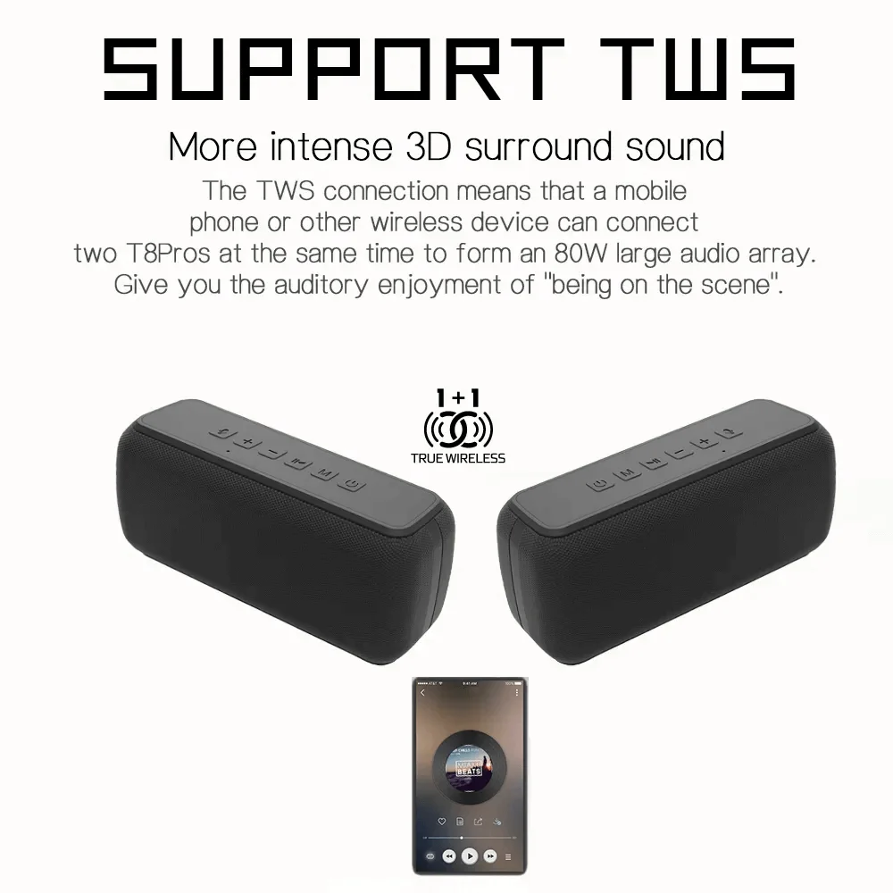 60w Ipx5 Portable Waterproof Tws Heavy Bass Loudspeaker Subwoofer Mini Speaker Boomboxes