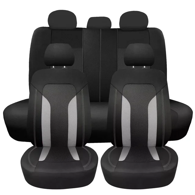 High Quality Universal Well-fit Factory Price Luxury 9pcs Polyester Fabric with White Color PU Leather Material Car Seat Cover