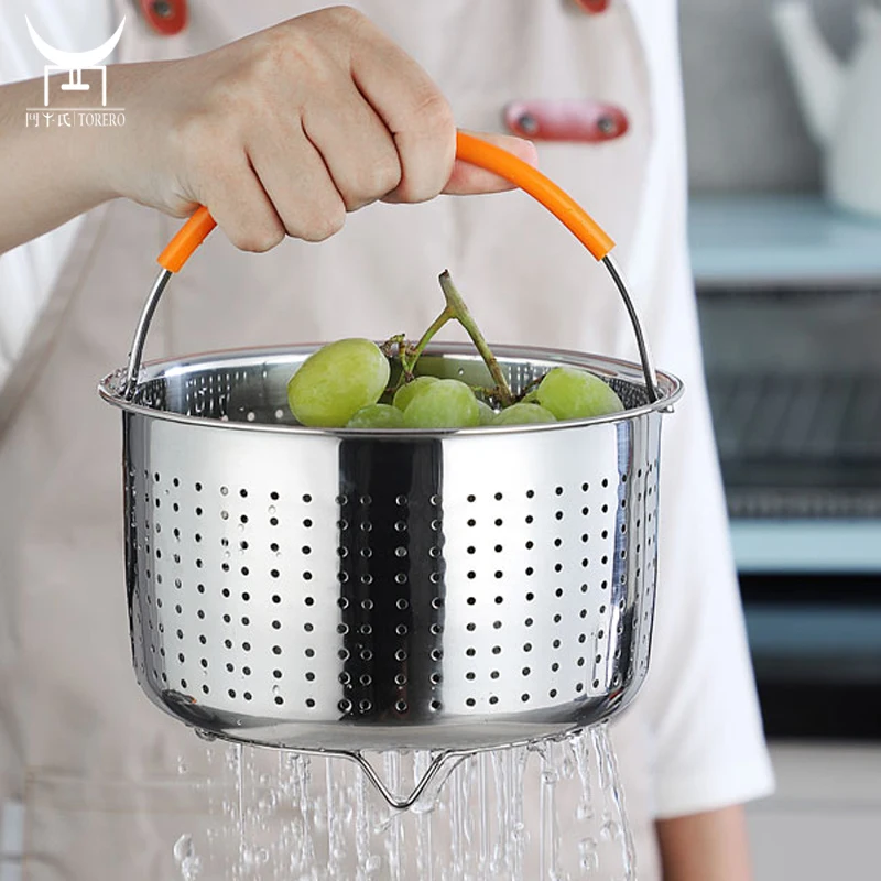 304 Stainless Steel Food Steamer Basket with Silicon Handle