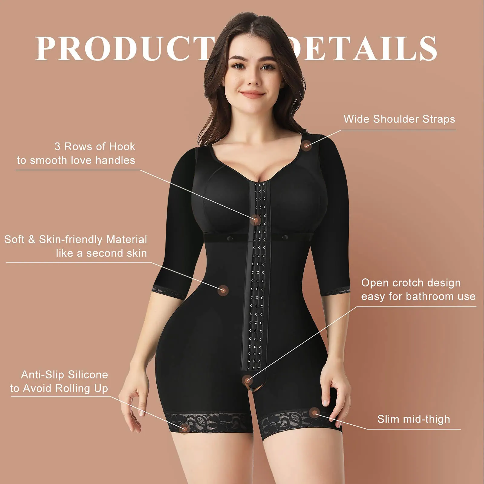 Open Crotch Long Sleeves After Op Bbl Liposuction Compression Garment