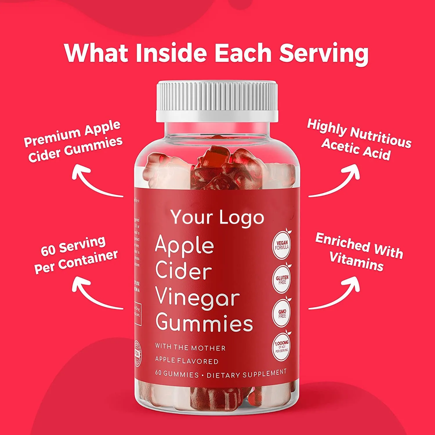 
 Маркировка яблочного сидра, уксуса, жевательные резинки для веганов для снижения веса, поддержки и улучшения иммунной системы, в наличии  