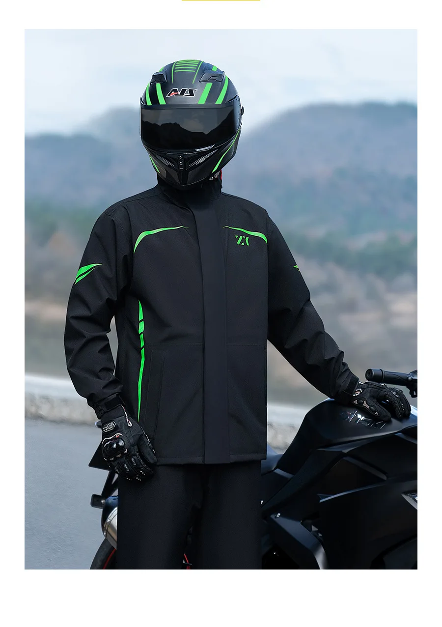 Waterproof Breathable Double Layer Motorbike Riders Raincoat Mens Adult Waterproof Reflective 2 Pieces Motorcycle Rainwear