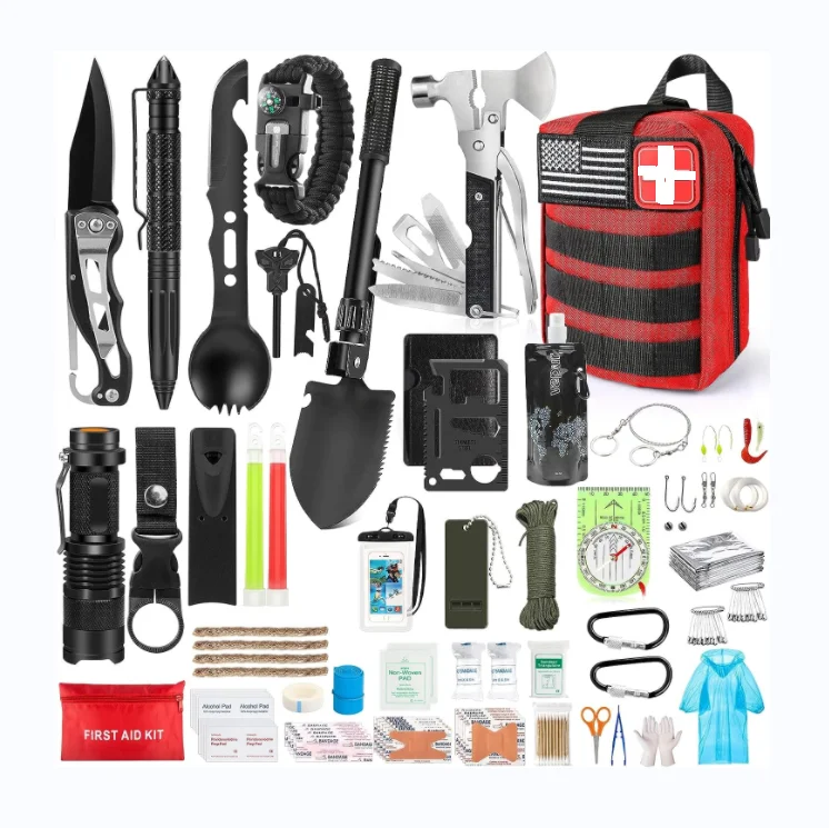 235Pcs Professional Survival Gear Tool First Aid Kit Emergency Survival Kit with IFAK Molle System Compatible Bag for Hiking