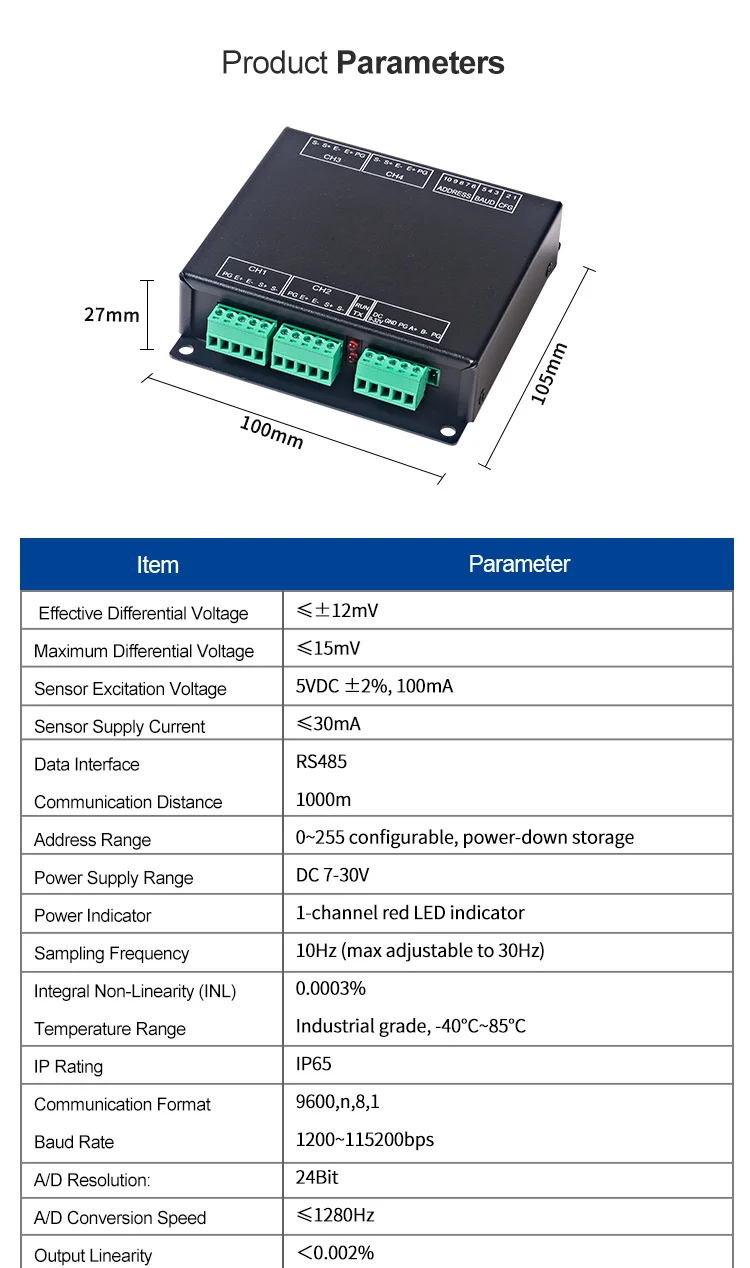 product huaqingjun 4 channel fully isolated weighing rs485 communication module high precision digital weighing transmitter-6