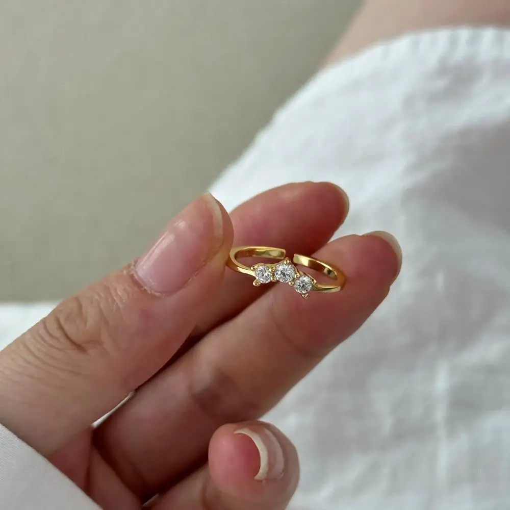 KAKODIY Tri-Zircon Linked Bat Shape Ring Jewelry for Women Wedding Open Adjustable 925 Sterling Silver Ring detail 1