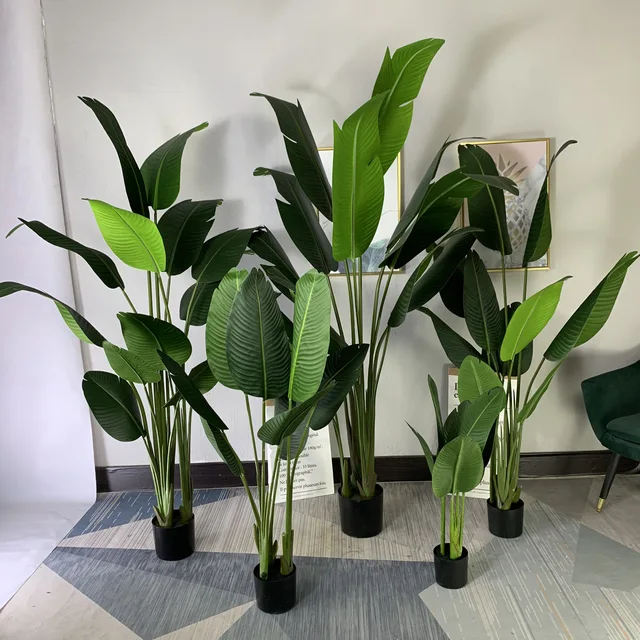 Ornamental Giant bunch Fake Banana Tree Artificial Plant Banana Bird of Paradise Tree Faux Banana Leaves Tree Indoor Decoration