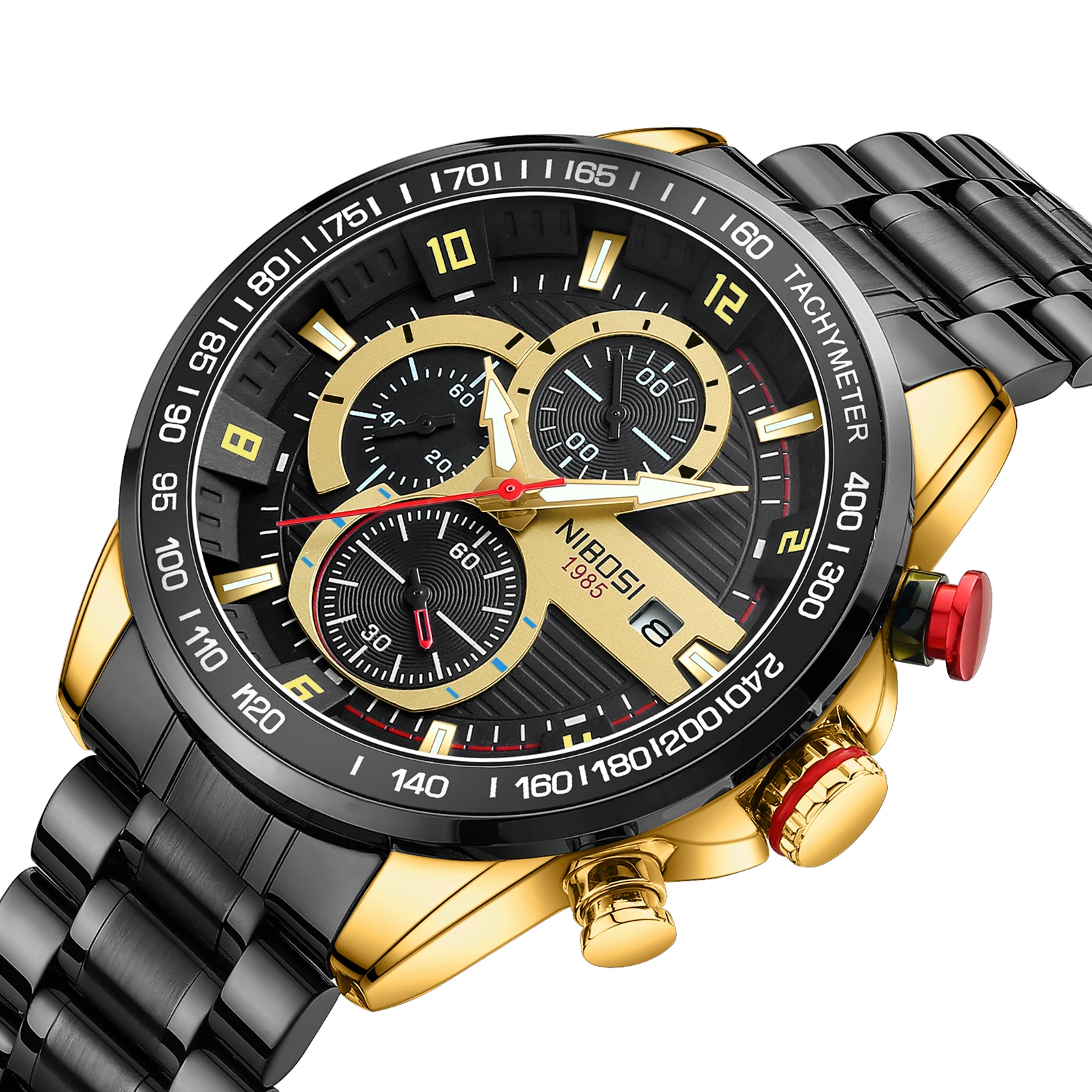 NIBOSI 2606 Big Dial Design Watch Waterproof Men Quartz Watches Stainless  Steel Strap Wristwatch