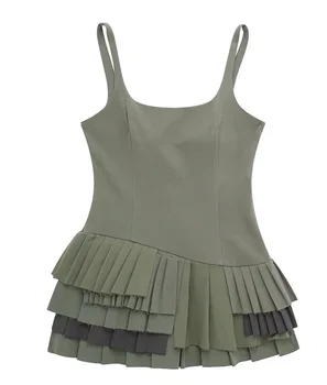 Summer New Design Women Ruffles Patchwork Slim Fit Mini Dress Vintage Halter Side Zipper Women Sexy Dress