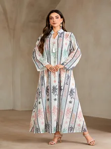 Wholesale New Style Muslim Robe Fashion Printed Hot Diamond V-neck Long Sleeve Dress
