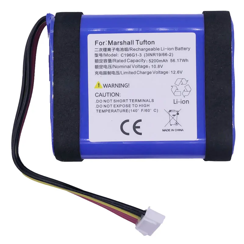 Battery Replacement for Marshall Tufton Bluetooth Speaker Powerful 10.8V 5200mAh Lithium Polymer Batera C196G1 Build in Batterie