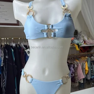 Custom Women's Plus Size High-Waist Cut Thong Bikini Two-Piece Set Removable Padded Bra Reversible Design Quick Dry