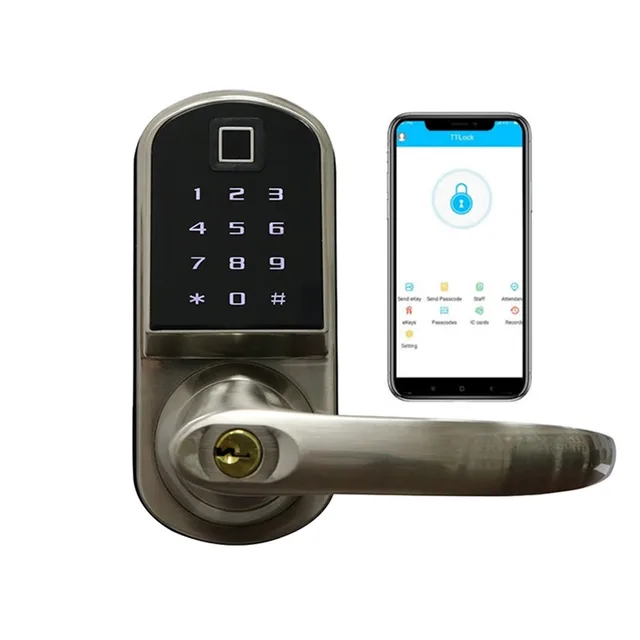 hotsale Interior door handle and lock password TTLOCK / Tuya APP WIFI fingerprint smart door handle lock supporting Alexa