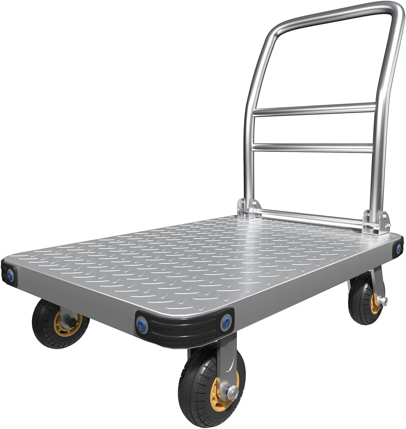 Easy Storage Heavy Duty Platform Truck Flat Moving Cart Hand Trucks 360 Degree Swivel Wheels Steel Push Cart Dolly