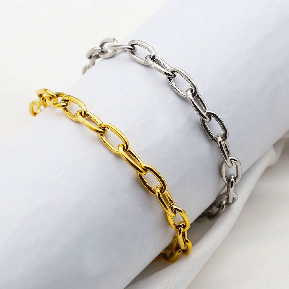 New Gold Plated Paper Clip Chain OT Buckle Bracelet Stainless