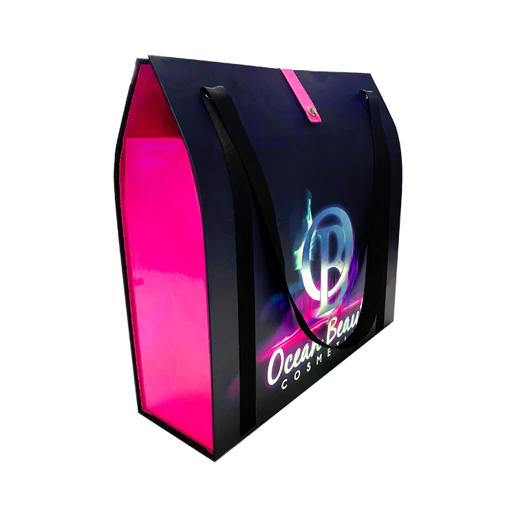 Custom Black Cardboard Wig Hair Handbag Packaging Box Luxury Purse Box for Purses Handbag Dress Clothing Shoes With Satin