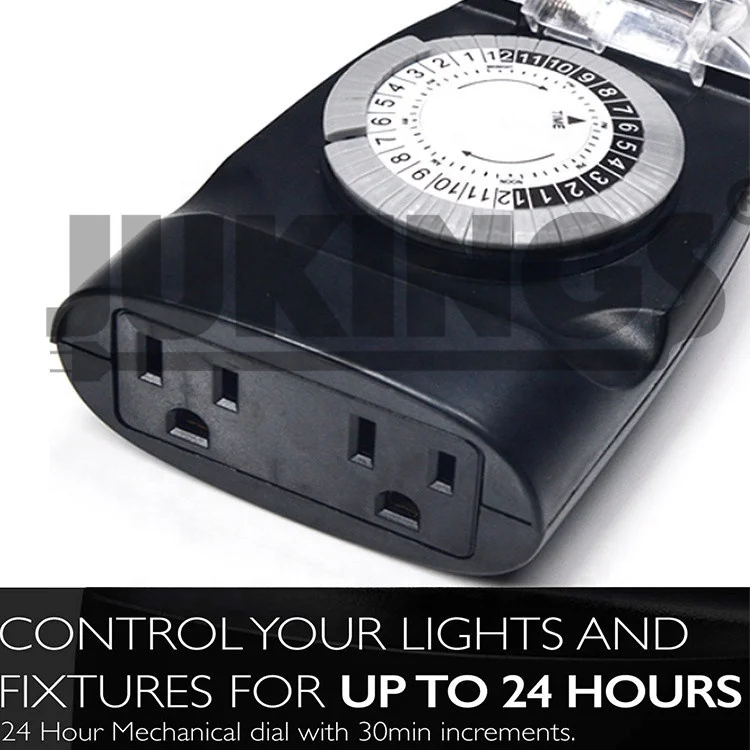 24-Hour Heavy Duty Plug-in Timer Socket Outdoor Electrical Mechanical Timer PVC 15A Rated Current 125V Rated Voltage IP54 US 5m