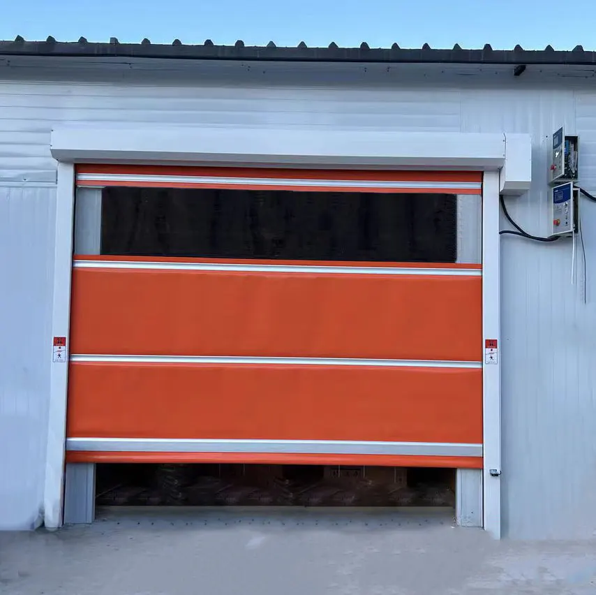 Factory wholesale orange automatic induction stacking door PVC high speed door