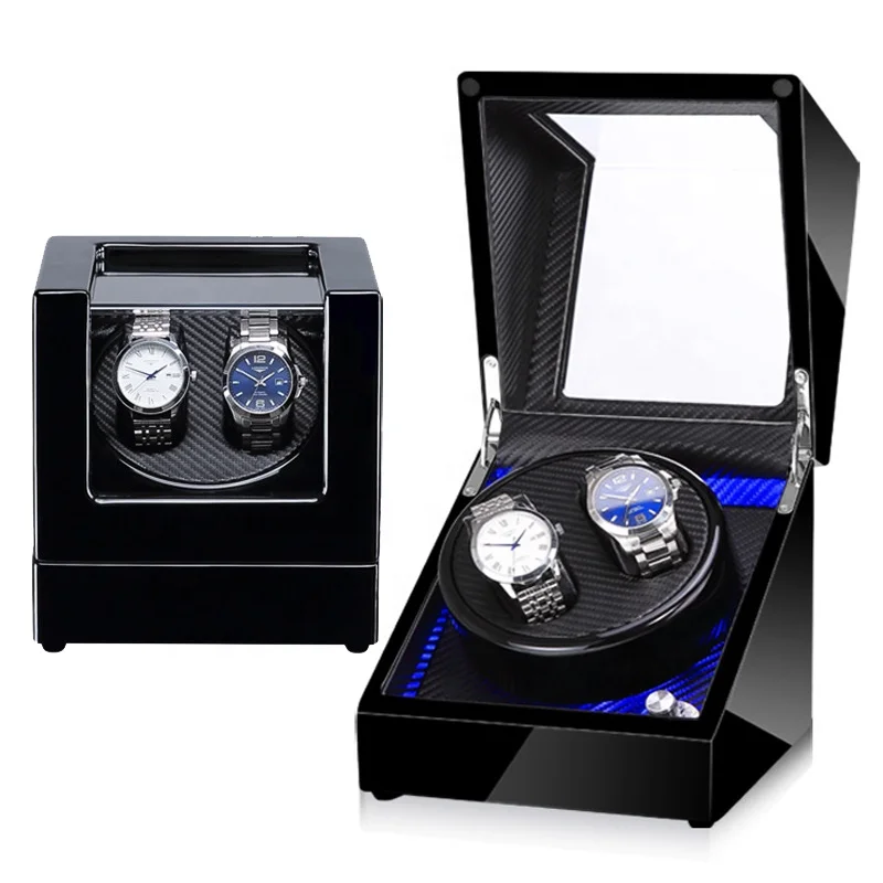 Black piano paint wood led watch winder 2slots.jpg