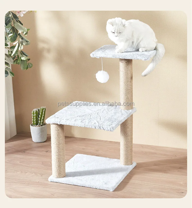 Yueshang New Design Pv Velvet Drop Ball Luxury Sisal Small Cat Tree