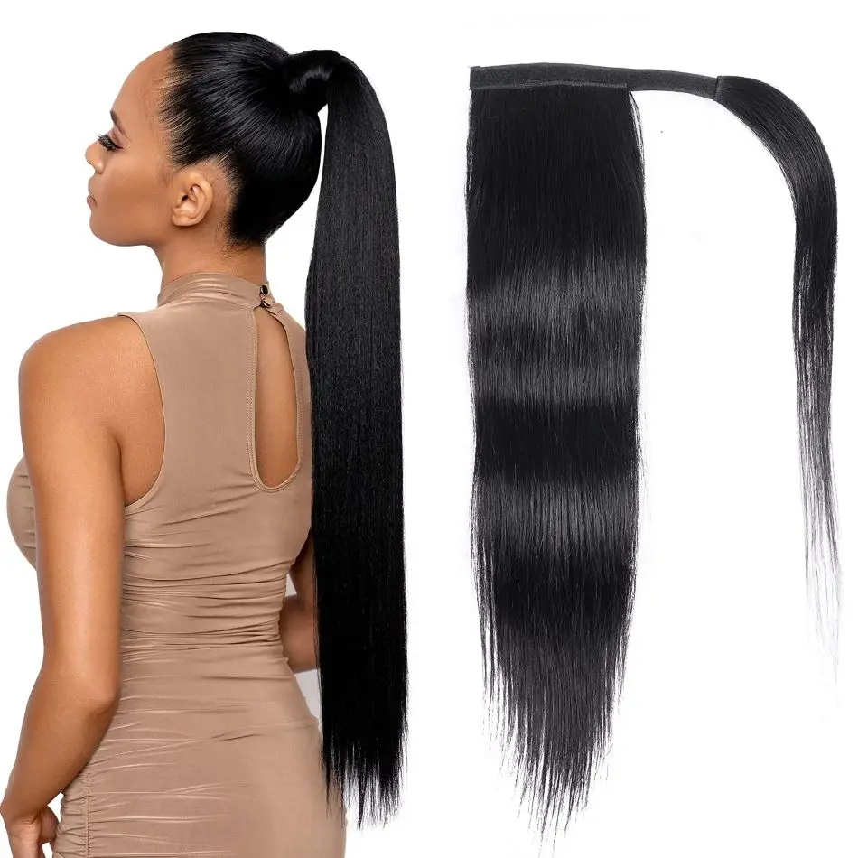 Natural African Girl Silky Straight Human Hair Wrap Around Ponytail Clip In  Hair Extensions Black Ponytail For Black Women - Buy Ponytail,Ponytail  Human Hair,Ponytail For Black Women Product on 