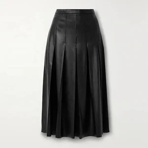 Clothing Manufacturers Custom Spring Autumn Black High Waisted Elegant Casual Pleated Long Leather Skirts