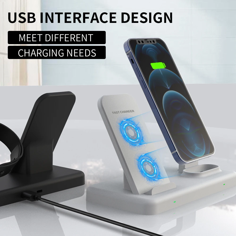 Multifunction 15w Wireless Charging Station 4 In 1 Wireless Charger For