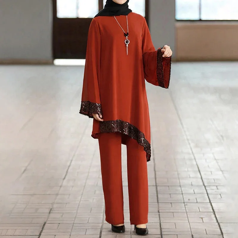 Wholesale Islamic Clothing Turkish Muslim Women Clothing Suit Two Piece Set Loose Clothes