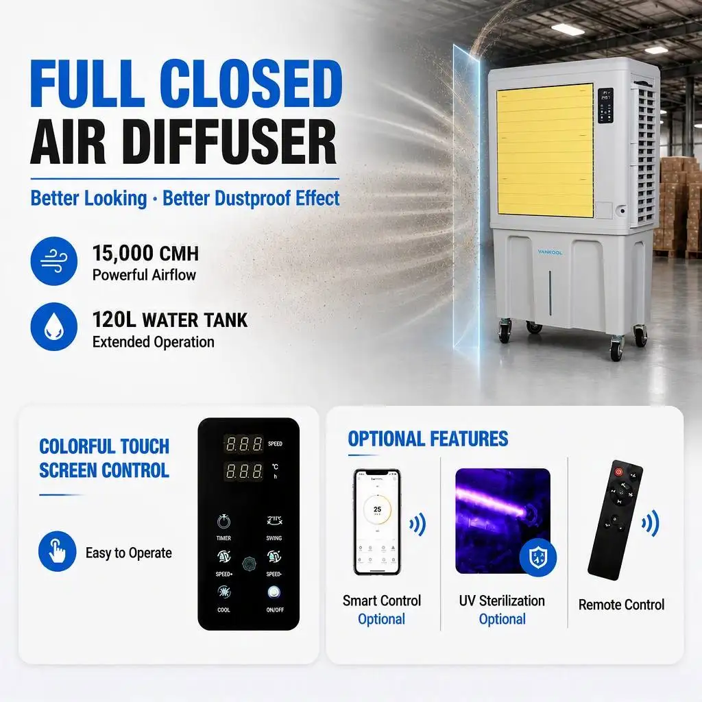 Multi Function Portable Evaporative Air Cooler Mobile Industrial Water Cooling Fan Outdoor Indoor No Compressor ETL CE