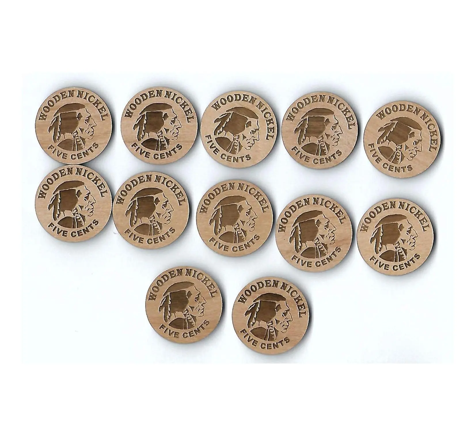 Wholesale Cheap Kids Natural Game Cutout Custom Euro Wooden Nickel Laser Cut Wood Token Coins
