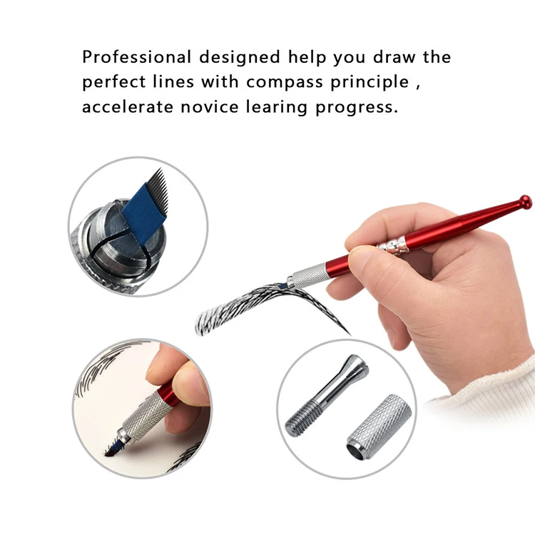 Professional Microblading Pen with Crossing Lock-Needle Device Multiple Needle Types and Lightweight Aluminum Alloy Design
