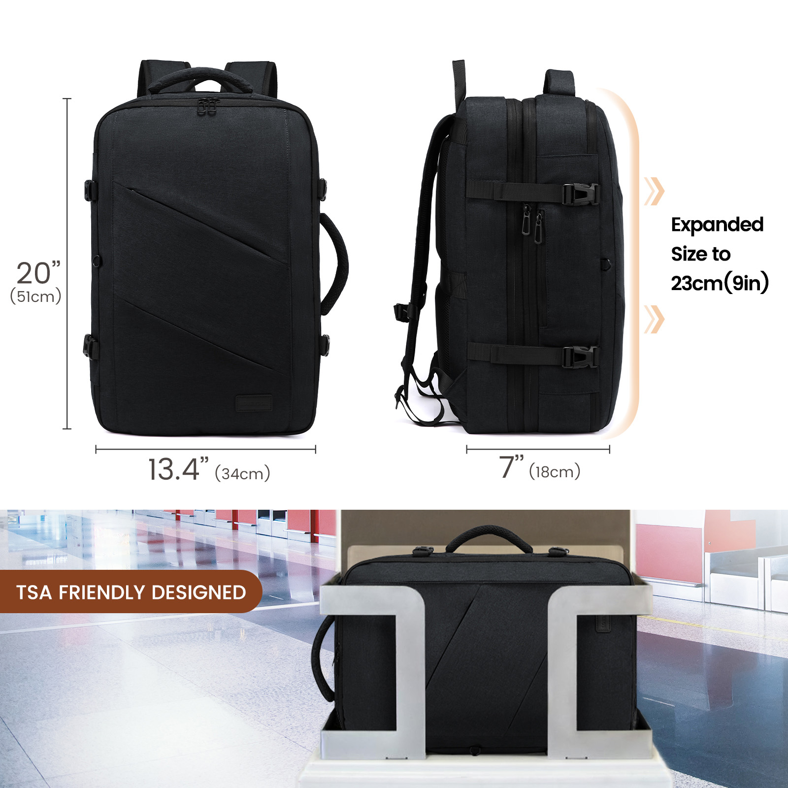 15.6-18 Inch Durable Laptop Backpacks for Travel with 3 Packing Cubes -  Large Capacity 40L/50L Carry-On Bags for Men & Women